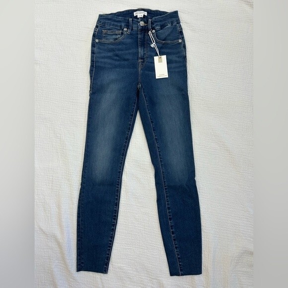 NWT Good American Good Waist Crop Skinny Jeans Raw Hem Size 0/25 - Picture 2 of 8